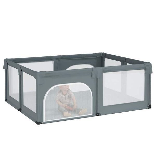 vidaXL Baby Playpen with 2 Doors Light Gray Oxford Fabric