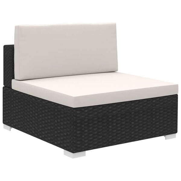 vidaXL Patio Furniture Black and Cream Poly Rattan, Steel, Polyester Large