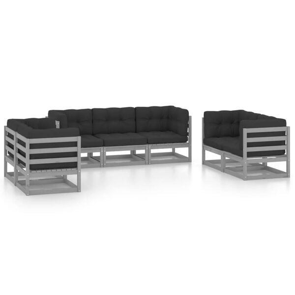 vidaXL Garden Lounge Set Grey, Anthracite Solid pine, 100% polyester fabric