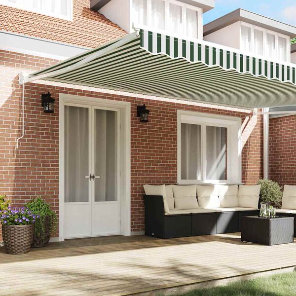 vidaXL Retractable Awning Striped Green and White 196.85" x 118.11