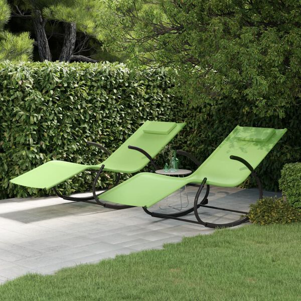 vidaXL Rocking Sun Loungers 2 pcs Green Steel and Textilene