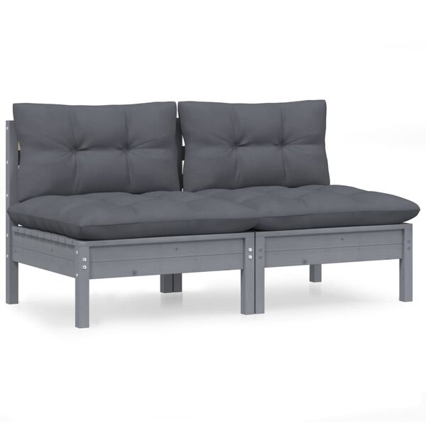 vidaXL 2-seater Garden Sofa Grey Solid pine wood, fabric (100% polyester)