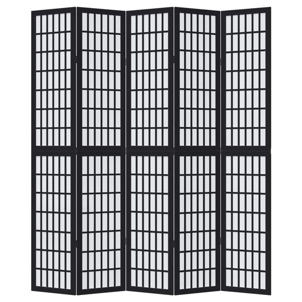 vidaXL Room Divider 5 Panels Black Solid Wood Paulownia