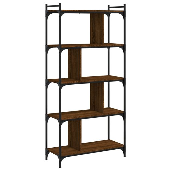 vidaXL Bookcase Brown oak Engineered wood and metal 29.9 x 12.6 x 62.2 in