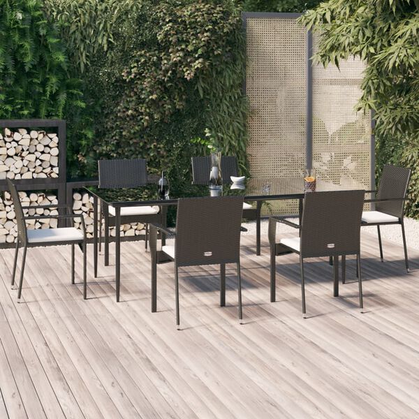 vidaXL Garden Dining Set Black with cream cushions