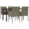 vidaXL Garden Dining Set Black and Grey PE Rattan 5 Piece Set