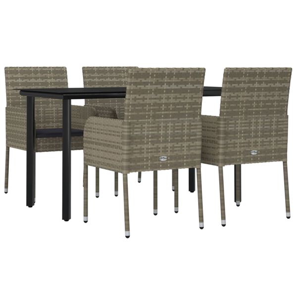 vidaXL Garden Dining Set Black and Grey PE Rattan 5 Piece Set