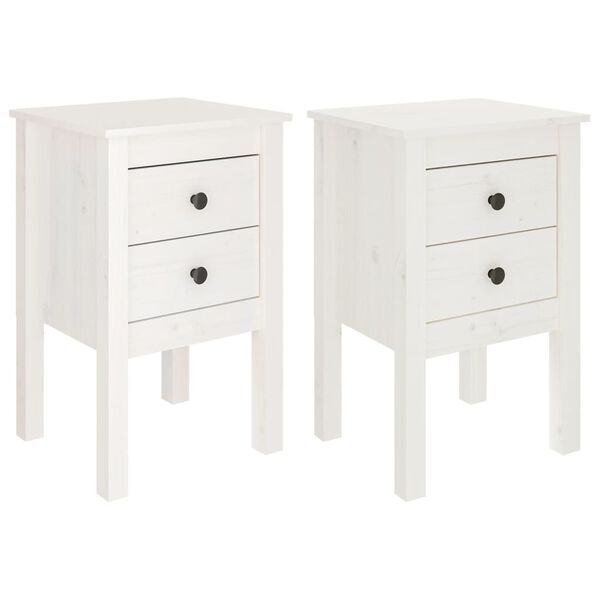 vidaXL Bedside Cabinet Set of 2 White Solid pine wood Medium