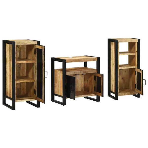 vidaXL Bathroom Furniture Set with Door 3 pcs Brown Solid Reclaim Wood