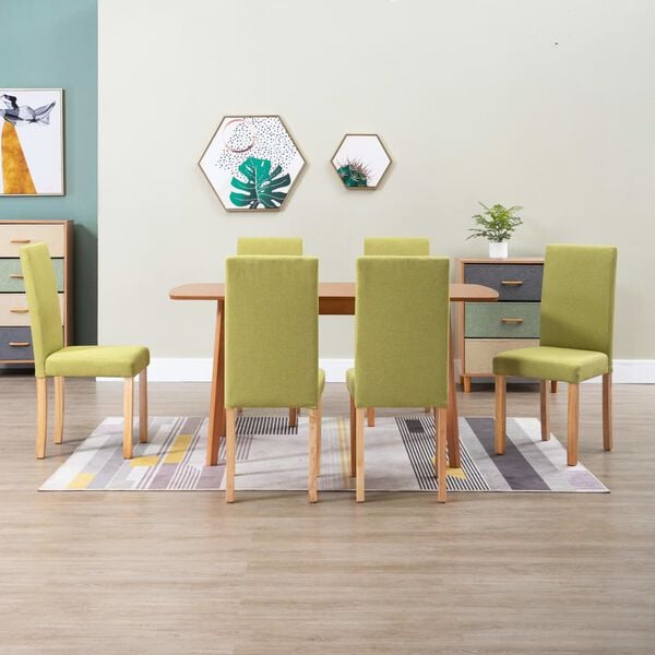 vidaXL Dining Chair Set of 6 Green Fabric and Rubberwood Standard