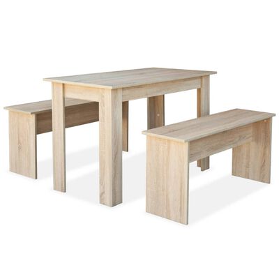 vidaXL Dining Table and Benches 3 Pieces Chipboard Oak
