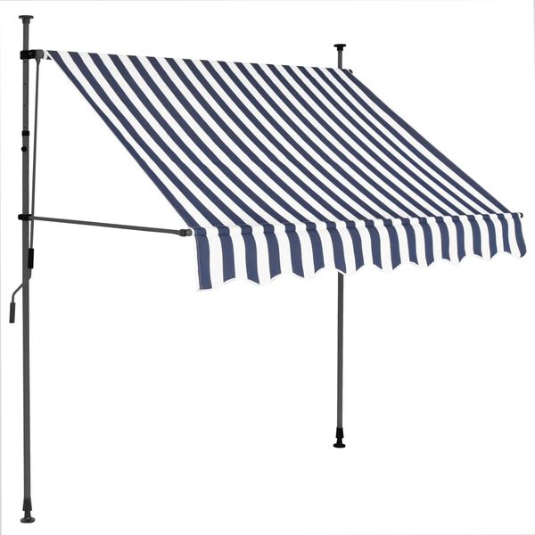 vidaXL Retractable Awning Blue and White Polyester with PU Coating, Steel