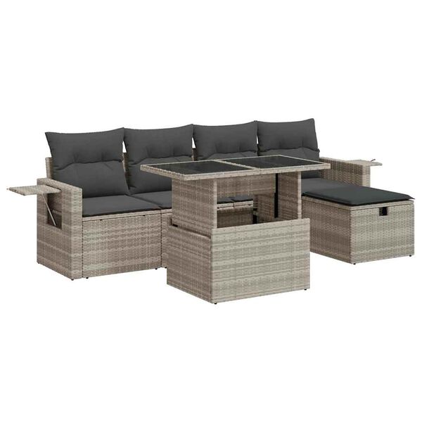 vidaXL Garden Sofa Set Light Grey PE Rattan Large Garden Sofa Set