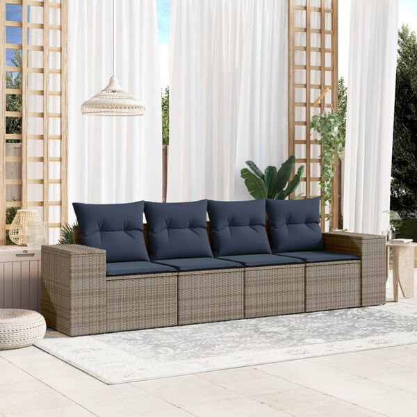 vidaXL 4 Piece Garden Sofa Set with Cushions Grey Poly Rattan