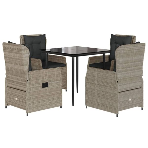 vidaXL 5 Piece Patio Dining Set with Cushions Light Grey Poly Rattan