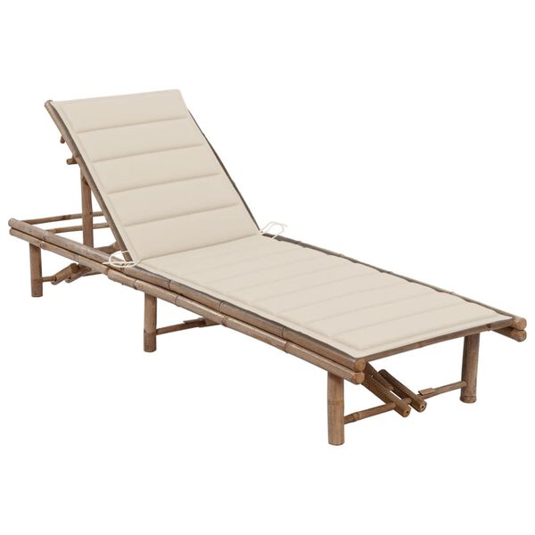vidaXL Sunlounger Beige Bamboo Single Adjustable Armrests Sunlounger