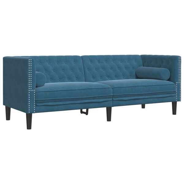 vidaXL Chesterfield Sofa with Bolsters 3-Seater Blue Velvet