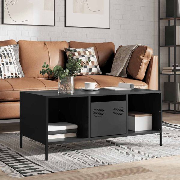 vidaXL Coffee Table Black Cold-rolled Steel Medium Coffee Table