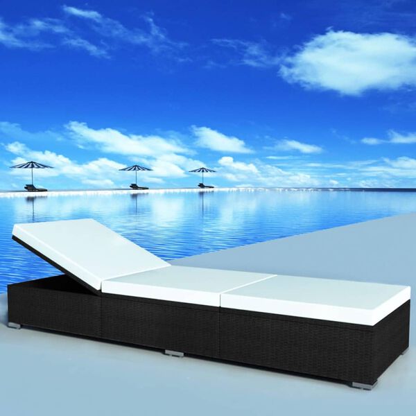 vidaXL Sunlounger Black and cream white PE rattan and powder-coated steel