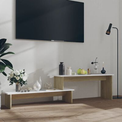 vidaXL TV Cabinet Sonoma Oak and White 70.9"x11.8"x16.9" Engineered Wood