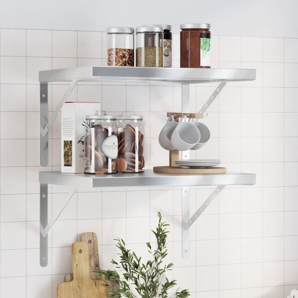 vidaXL Wall Shelf Silver Stainless Steel 19.7 x 15.7 x 1.2 in
