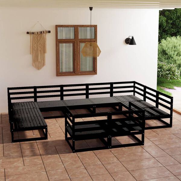 vidaXL Garden Lounge Set Black Solid pine wood Large Modular