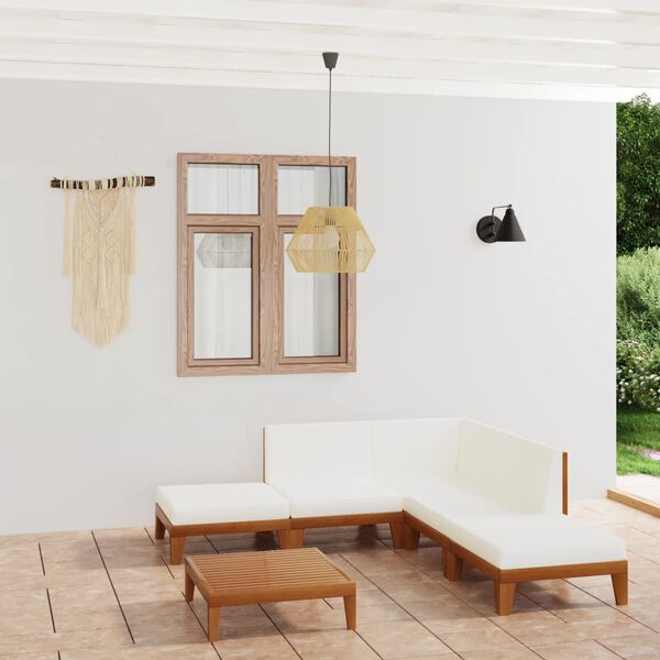 vidaXL Garden Lounge Set Cream white cushion, Natural wood Solid Acacia wood