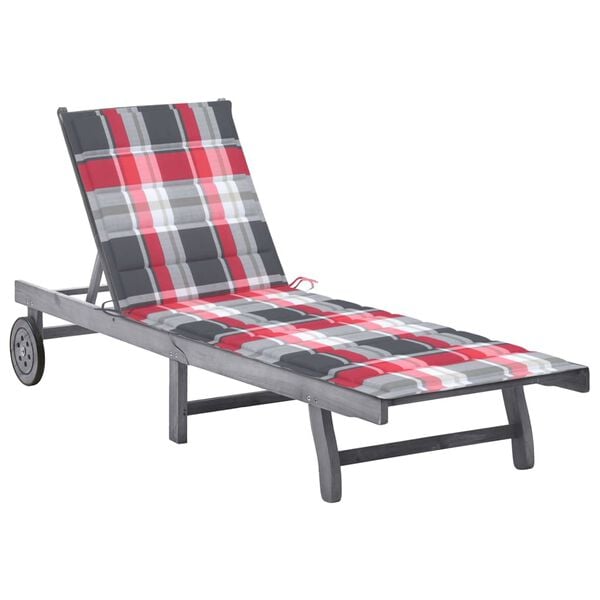 vidaXL Patio Sun Lounger Grey Solid Acacia wood Extra Long