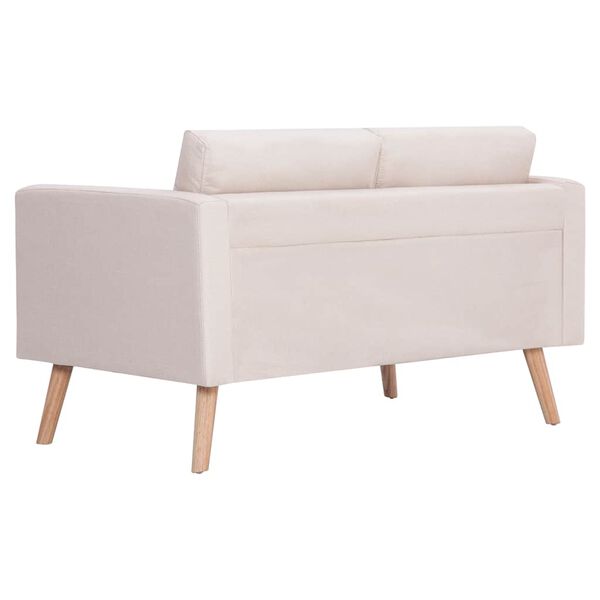 vidaXL Sofa Cream Polyester Fabric, Wooden Frame 2-Seater, Medium