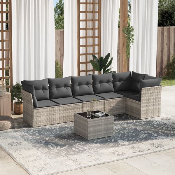 vidaXL Garden Sofa Set Light Grey PE Rattan Big sectional for outdoor use