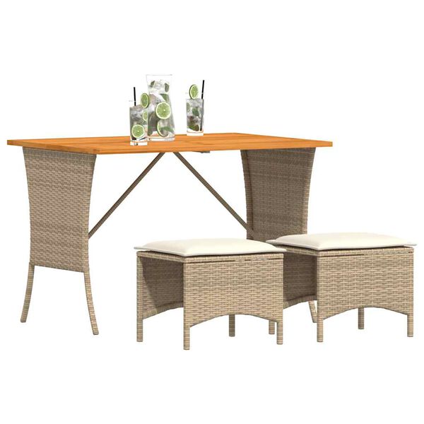 vidaXL 3 Piece Patio Dining Set with Cushions Beige Poly Rattan