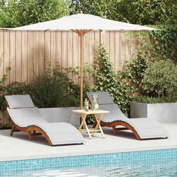 vidaXL Sun lounger 2 pcs Light Grey 184 x 55 x 64cm Solid Acacia wood