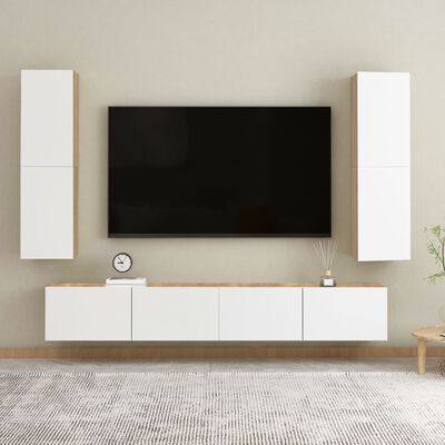 vidaXL TV Stand White and Sonoma Oak 12"x11.8"x43.3" Engineered Wood