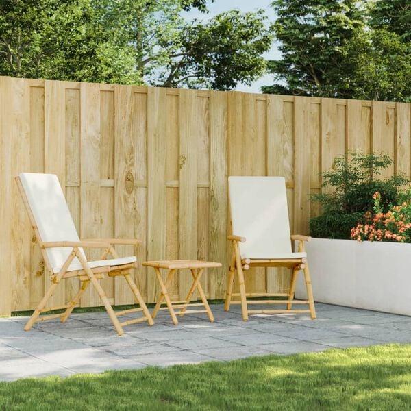 vidaXL Bistro Set Cream White Bamboo, 100% polyester fabric Standard