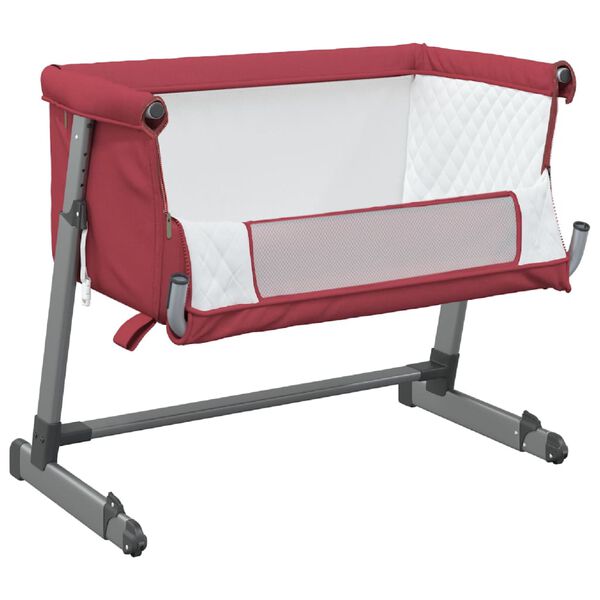 vidaXL Baby Bed With Mattress Red Linen fabric, Mesh, Iron Medium