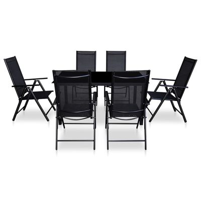 vidaXL 7 Piece Patio Dining Set with Folding Chairs Aluminium Black