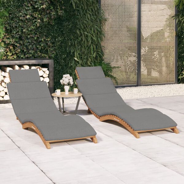 vidaXL Sun Lounger Set of 2 Dark grey Solid teak wood, Fabric Standard