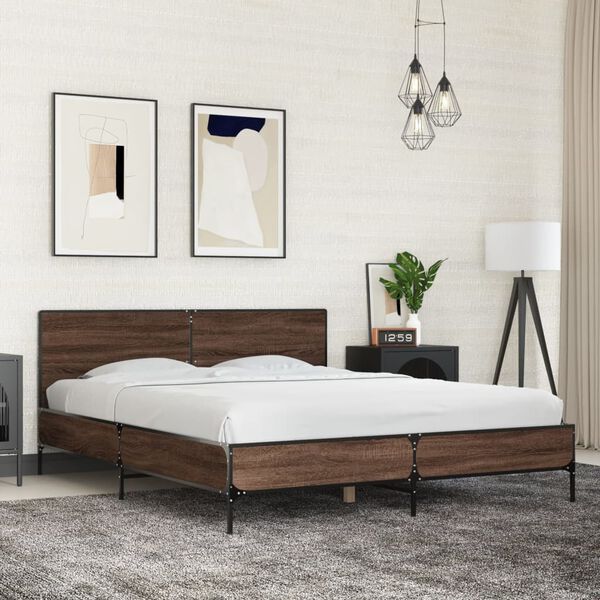 vidaXL Bed Frame Brown Oak Engineered Wood Double Bed Frame