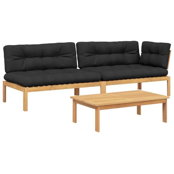 vidaXL Pallet Sofa Set Black Solid Acacia Wood Large Modular