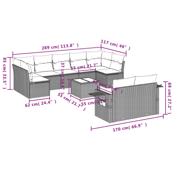 vidaXL Garden Sofa Set Grey PE Rattan, Powder-Coated Steel, Tempered Glass
