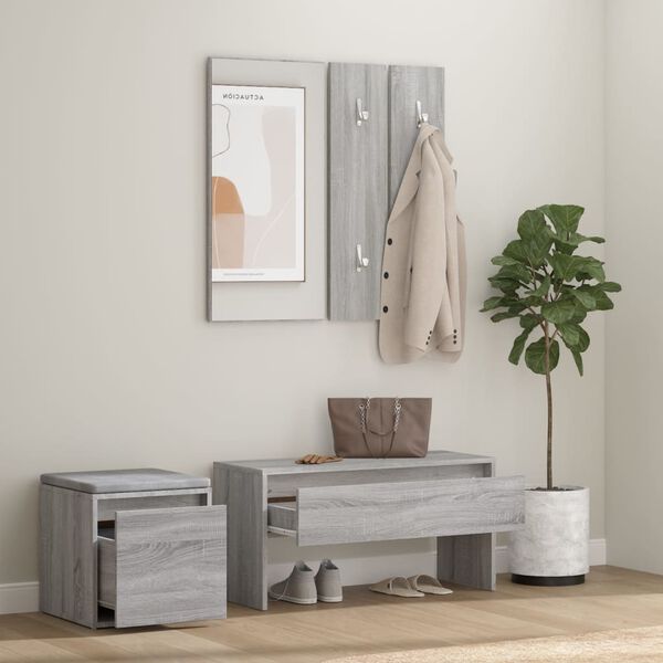 vidaXL Hallway Furniture Set Grey Sonoma Engineered Wood, Acrylic Medium
