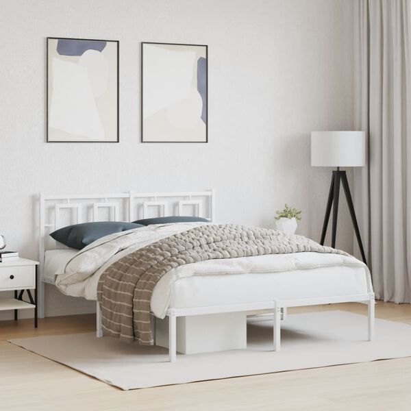 vidaXL Bed Frame White Powder-Coated Steel Full Bed Frame Rectangular
