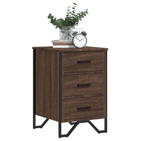 vidaXL Bedside Cabinet Brown Oak Engineered Wood and Metal Medium