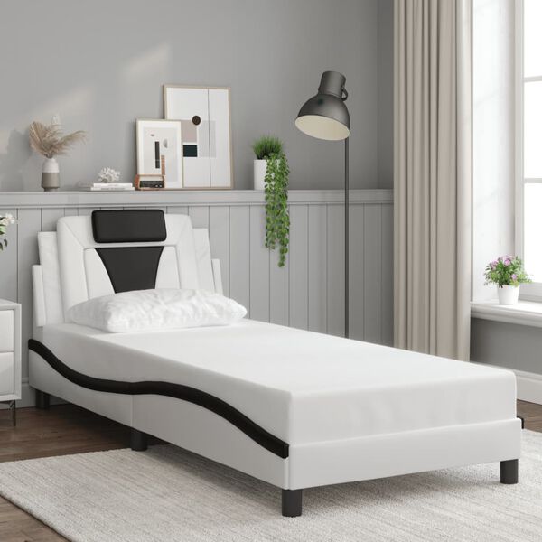 vidaXL Bed Frame "Viana" without Mattress White and Black 31.5"x78.7" Faux Leather