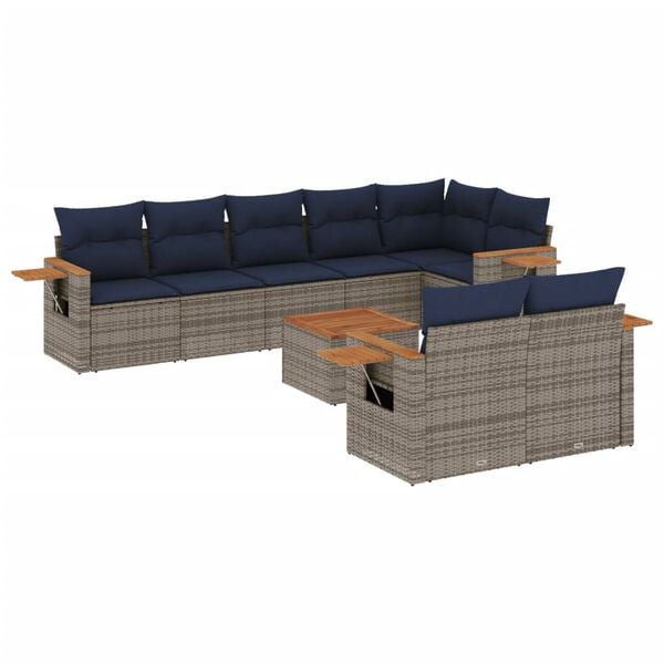 vidaXL 9 Piece Patio Sofa Set with Cushions Grey Poly Rattan (US only)
