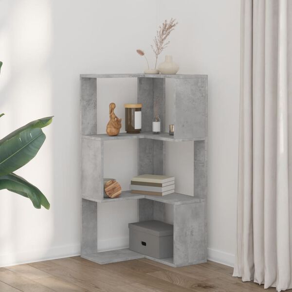 vidaXL Corner Bookcase 3-Tier Concrete Grey 19.7x19.7x40.2" Engineered Wood
