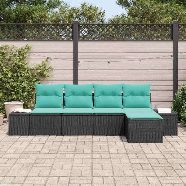 vidaXL Garden Sofa Set 5 pcs Black and Turquoise Poly Rattan