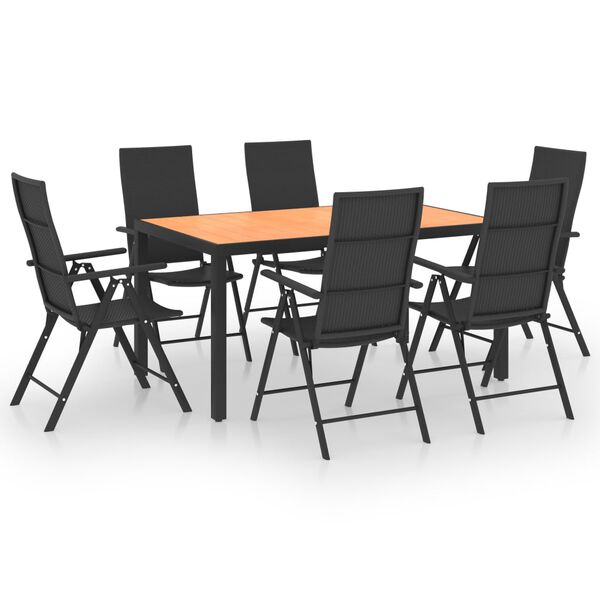 vidaXL Dining Set Black and Brown PE rattan, WPC, aluminum Medium