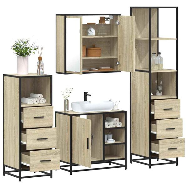 vidaXL Bathroom Furniture Set Sonoma Oak Engineered wood, metal Full Set