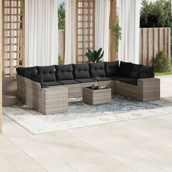vidaXL Garden Sofa Set Light Grey PE Rattan Large Modular
